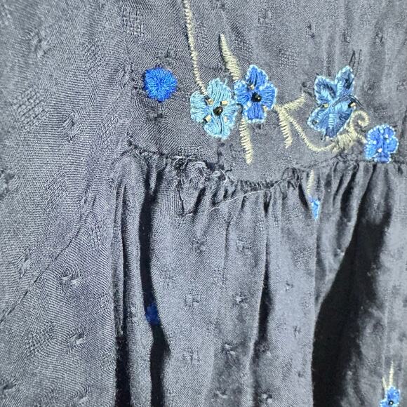Free People Kiss From A Rose Tunic Boho Top Women M Blue Embroidery Oversized - Picture 5 of 11